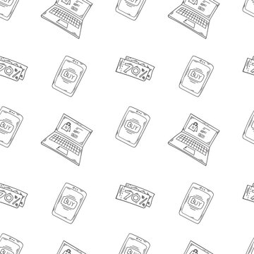 shopping pattern. online shopping seamless pattern. doodle digital shopping seamless pattern background