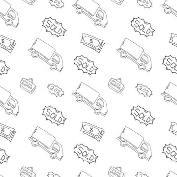 shopping pattern. online shopping seamless pattern. doodle digital shopping seamless pattern background