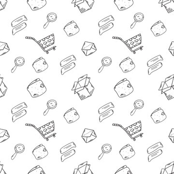 shopping pattern. online shopping seamless pattern. doodle digital shopping seamless pattern background