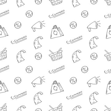 shopping pattern. online shopping seamless pattern. doodle digital shopping seamless pattern background