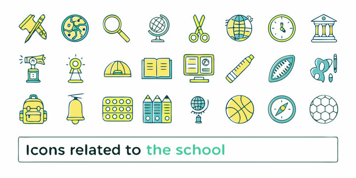 school related icons set in colorful vector style