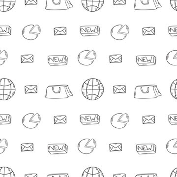 shopping pattern. online shopping seamless pattern. doodle digital shopping seamless pattern background