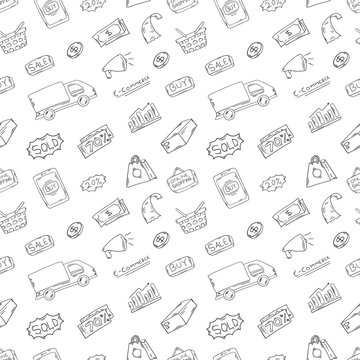 shopping pattern. online shopping seamless pattern. doodle digital shopping seamless pattern background