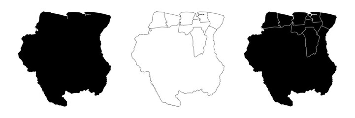 Obraz premium Map of Suriname .Outline map of Suriname with distinct borders and regions. Black silhouette of Suriname map isolated on white background vector illustration