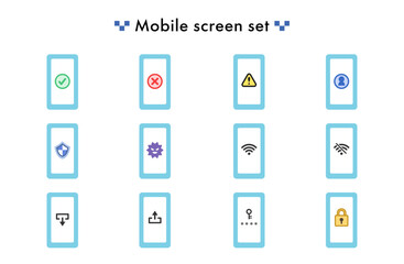 スマホの画面のイラストセット　モバイル　スマートフォン © コン