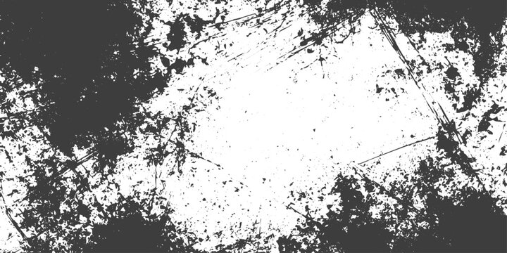 Black and White Grunge Texture Vector Background with Distressed Borders and Scratched Overlay Surface