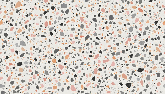 Seamless Terrazzo Pattern Background with Colorful Stone Fragments, Modern Abstract Mosaic Texture for Interior Design and Decor