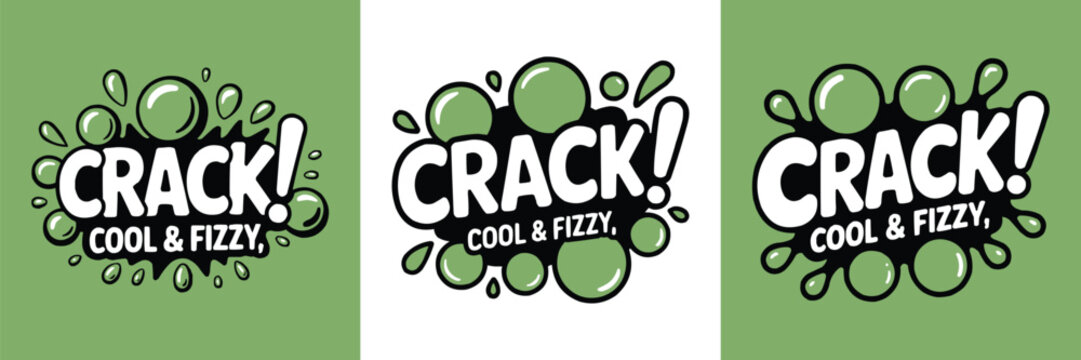Colorful vector logo design featuring the word crack with stylized green fizz bubbles