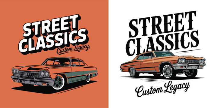 Street classics custom legacy design with a vintage american car illustration