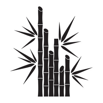 Black silhouette of bamboo stalks and leaves vector illustration isolated on white background