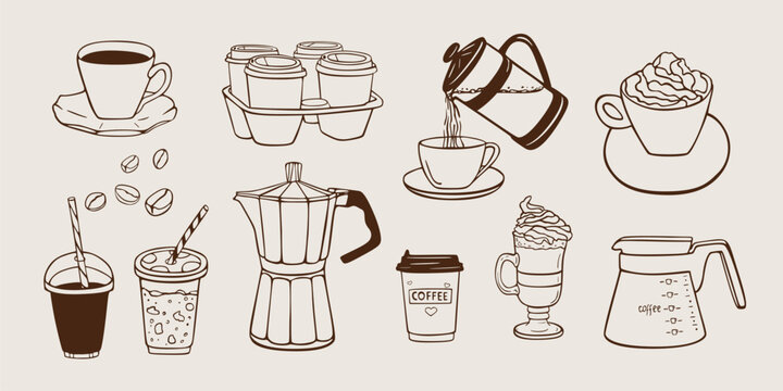 Coffee Doodle Set Hand Drawn Cafe Elements
