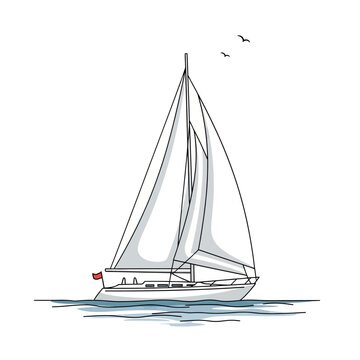 Sailboat gliding on calm blue water