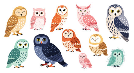 Estores personalizados con tu foto Colorful owl illustrations, cute bird set, animal icons, vector graphics
