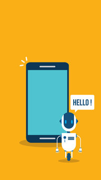 AI Chatbot Greeting Mobile App Assistant Robot Hello Message Smartphone Interface Concept