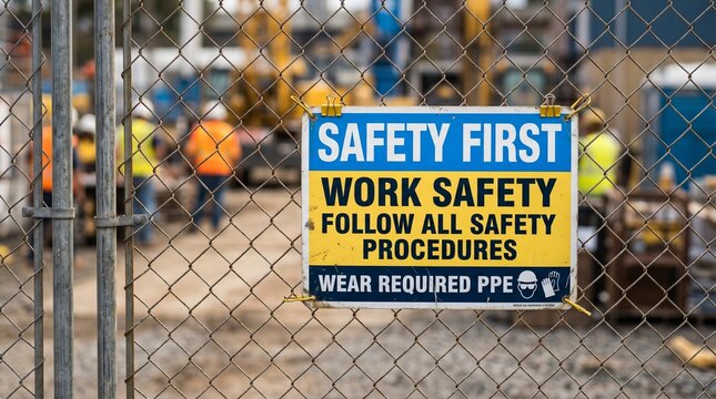 photo of a work safety notice board in an industrial project area to minimize incidents made by AI generative