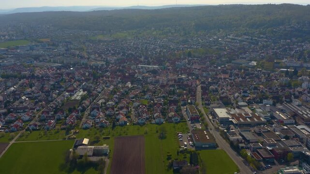 Aerial view of the city Gerlingen in Germany on a sunny morning in Germany