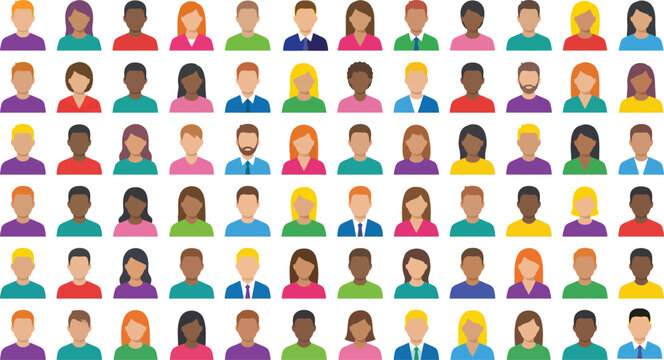 Diverse People Avatar Icon Set with Flat Color Style Human Profile Collection Vector Illustration