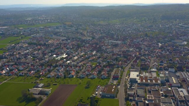 Aerial view of the city Gerlingen in Germany on a sunny morning in Germany