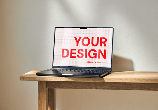 Mockup Of Open Laptop With Customizable Screen