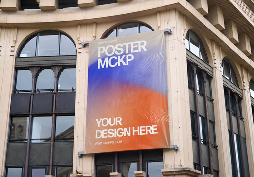 Mockup Of Customized Poster On Building