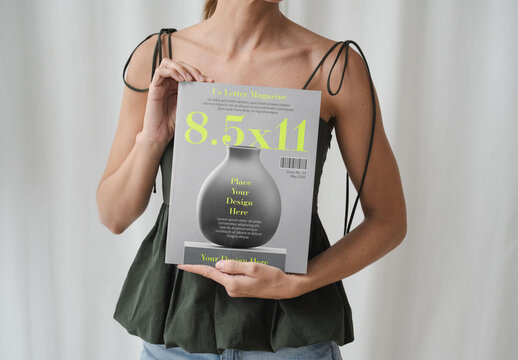 Mockup Of Woman Holding Customizable Us Letter Magazine