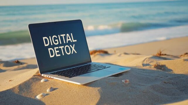 Laptop digital detox. Beach vacation.