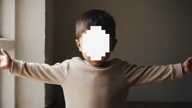 Child with pixelated face. Privacy.