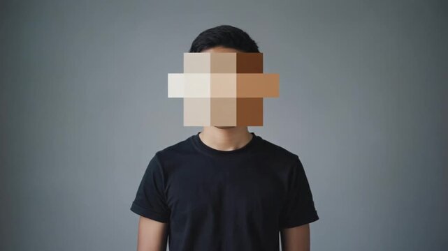 Child with pixelated face. Privacy.