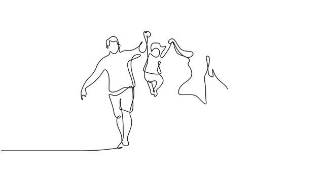 Self drawing animation one continuous line draw, logo, Abstract family. Full length one line animation