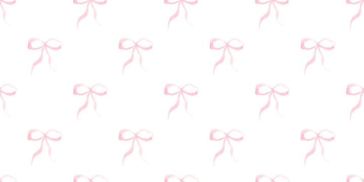 Coquette pink bows seamless surface pattern design. Whimsical girly print. Elegant texture hand paint background for romantic textile, Valentine's wrapping paper, home decor, tablecloth, bed linen