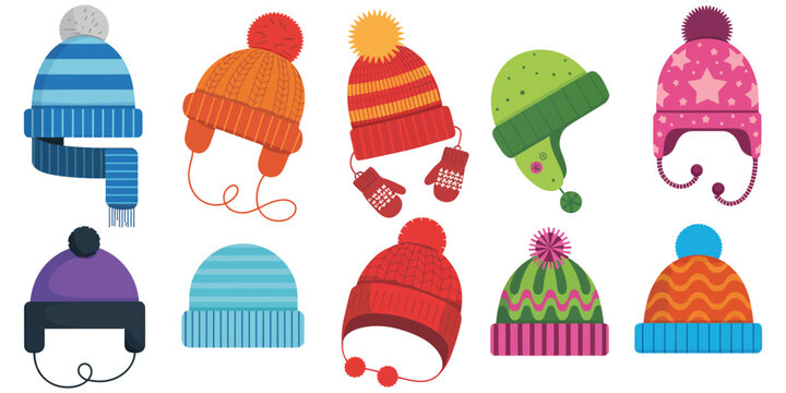 Winter Cozy Beanie Hat Vector Illustration with Fluffy Pom Pom, Warm Cold Weather Headwear in Flat Style, Canadian Escapade Concept for Fashion, Travel and Seasonal Design