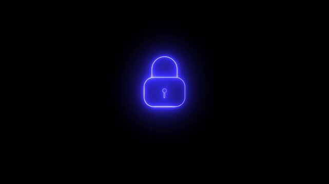 Glowing neon red col our lock animation icon on black background