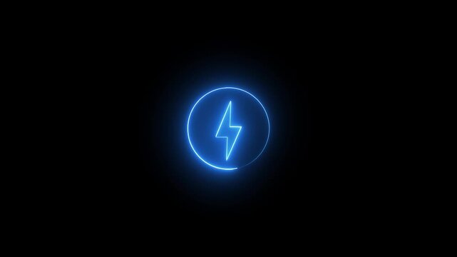 Glowing electricity icon neon line animation on black background, modern energy power symbol motion graphic, minimal glowing outline design, Bk high quality video.
