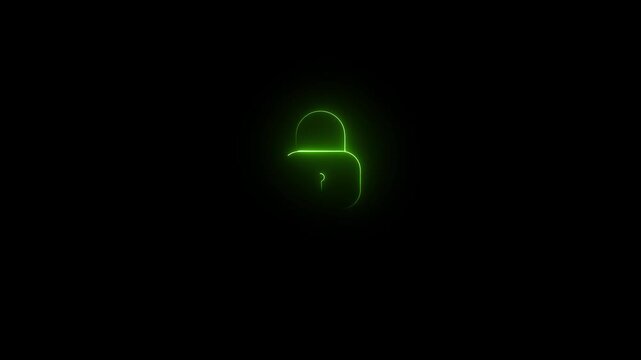 Glowing neon red col our lock animation icon on black background