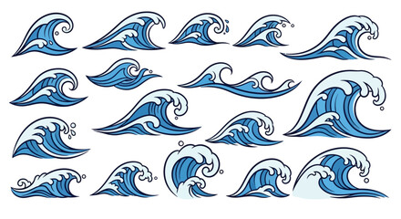 Fototapeta premium UntitOcean Waves Illustration Set, Water Elements Collection, Marine Nature Graphics, Japanese Wave Style, Nautical Designled