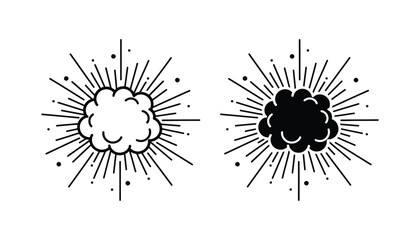 Stylized cloud explosion with radiating lines a dynamic vector illustration representing impact power or a sudden burst of energy © Dhaka