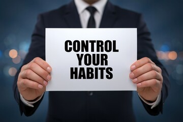 Obraz premium Businessman advises to Control Your Habits for personal and professional growth