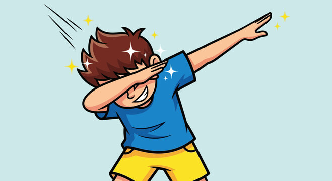 Boy Dabbing Dance Move, Happy Kid, Celebration Gesture, Fun and Joyful Expression