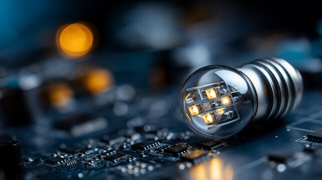 A close up of an led bulb's smd chips on a circuit board, no people, smd chips, circuit board, led closeup, electronic components, detail shot, technology, abstract, simple composition, macro,