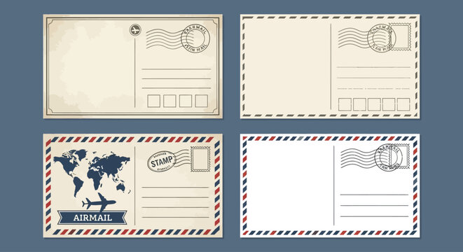UntitVintage postcard and envelope collection, retro mail templates, travel correspondence design, classic postal stationery setled