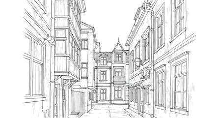 Obraz premium Hand Drawn Vector Illustration of European City Street Architecture