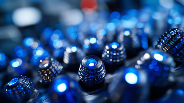 A close up of LED bulbs on a digital screen in blue tones with pixel detail, no people, led bulbs, digital screen, blue tones, pixel detail, abstract lighting, screen closeup, technology,
