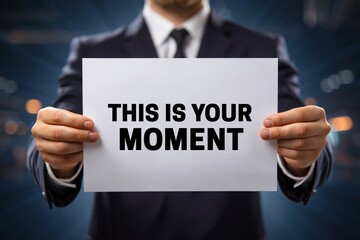Naklejka premium An empowering and timely message on a sign: This Is Your Moment