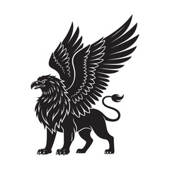 Black griffin silhouette mythological creature vector illustration isolated on white background © Zulfa