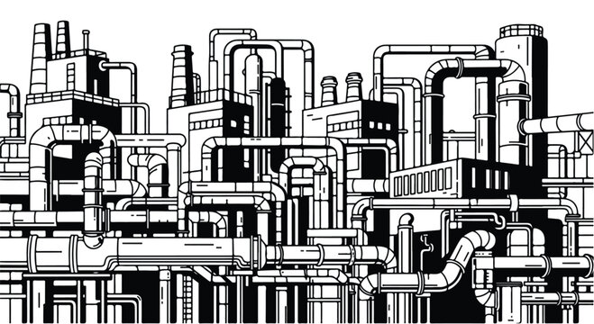 Industrial Factory Pipe System Vector Illustration Outline Art