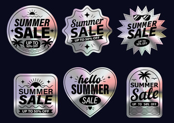 Naklejka premium Summer Sale Holographic Sticker Set, Metallic Foil Badge Collection