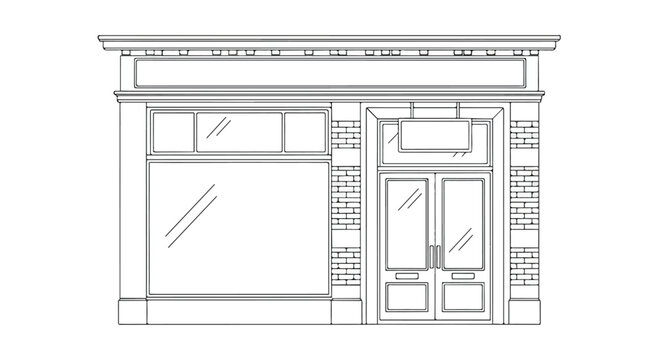 Vintage Storefront Building Facade Vector Line Art Illustration