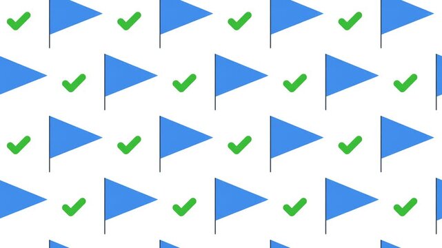 Green Check Mark and Blue Goal Flag Seamless Pattern Background, success and task completion concept