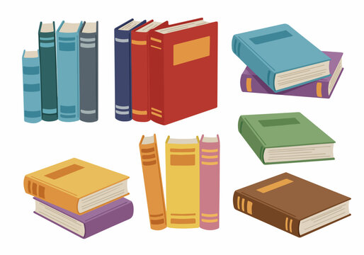 Illustration of Colorful Book Stacks and Standing Books Isolated on a White Background for Education and Literature Themes