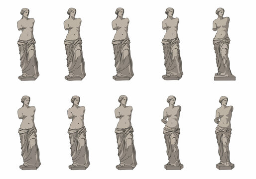 A set of ten Venus de Milo statue illustrations arranged in two parallel rows on a clean white background.